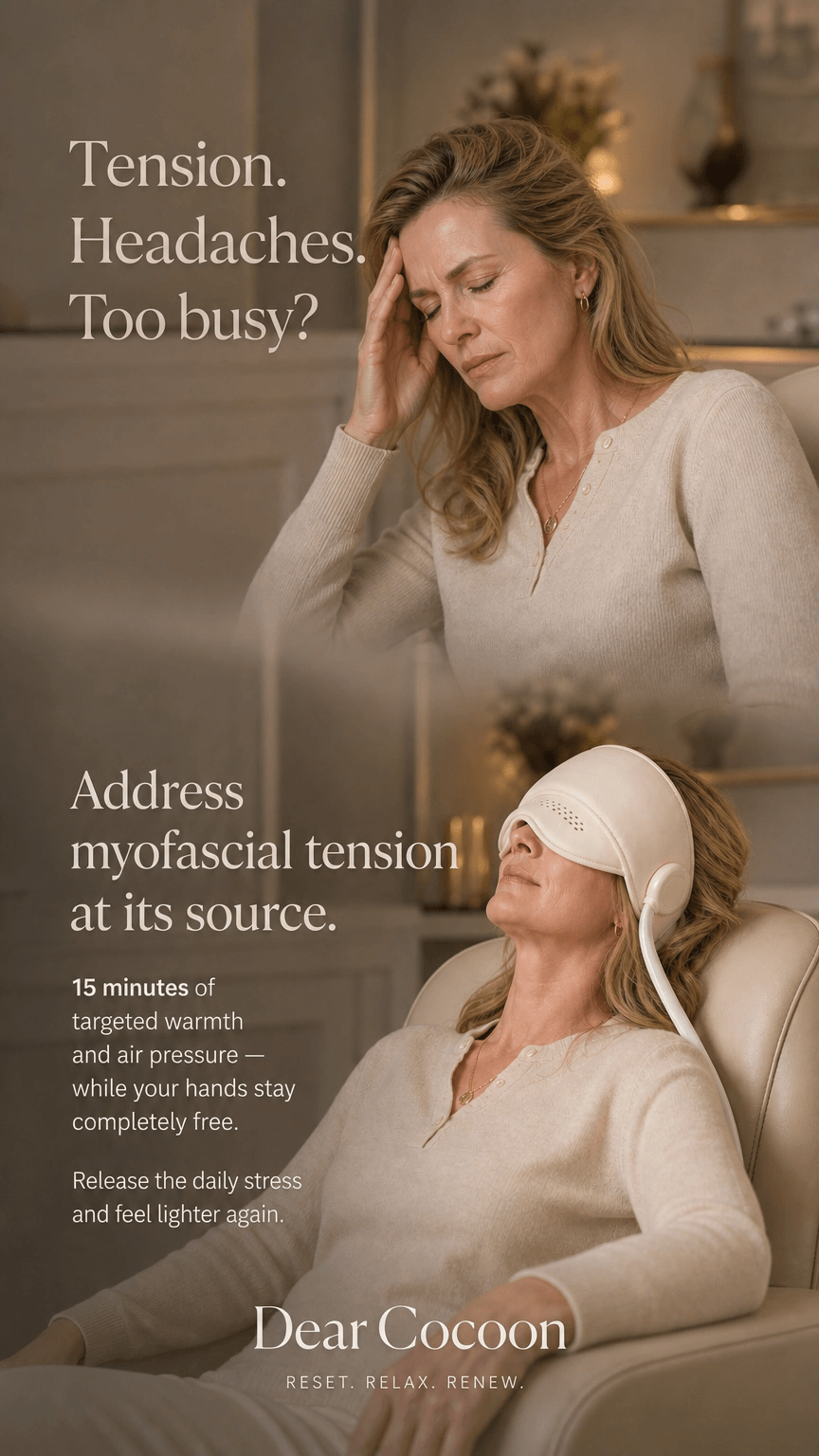 DearCocoon heated head massager providing relaxing tension relief and soothing head massage in a compact, ergonomic design.