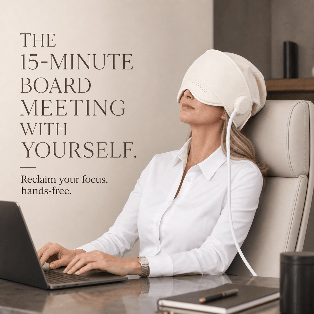 DearCocoon heated head massager in use, providing relaxing head massage to melt away tension and soothe scalp.